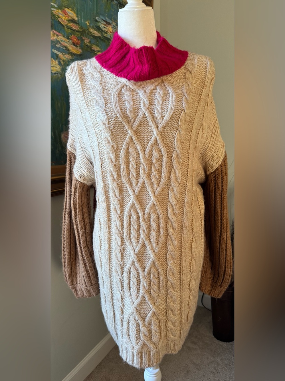 NWOT Moon River Block It Out Colorblock Cable Knit Sweater Dress Size S